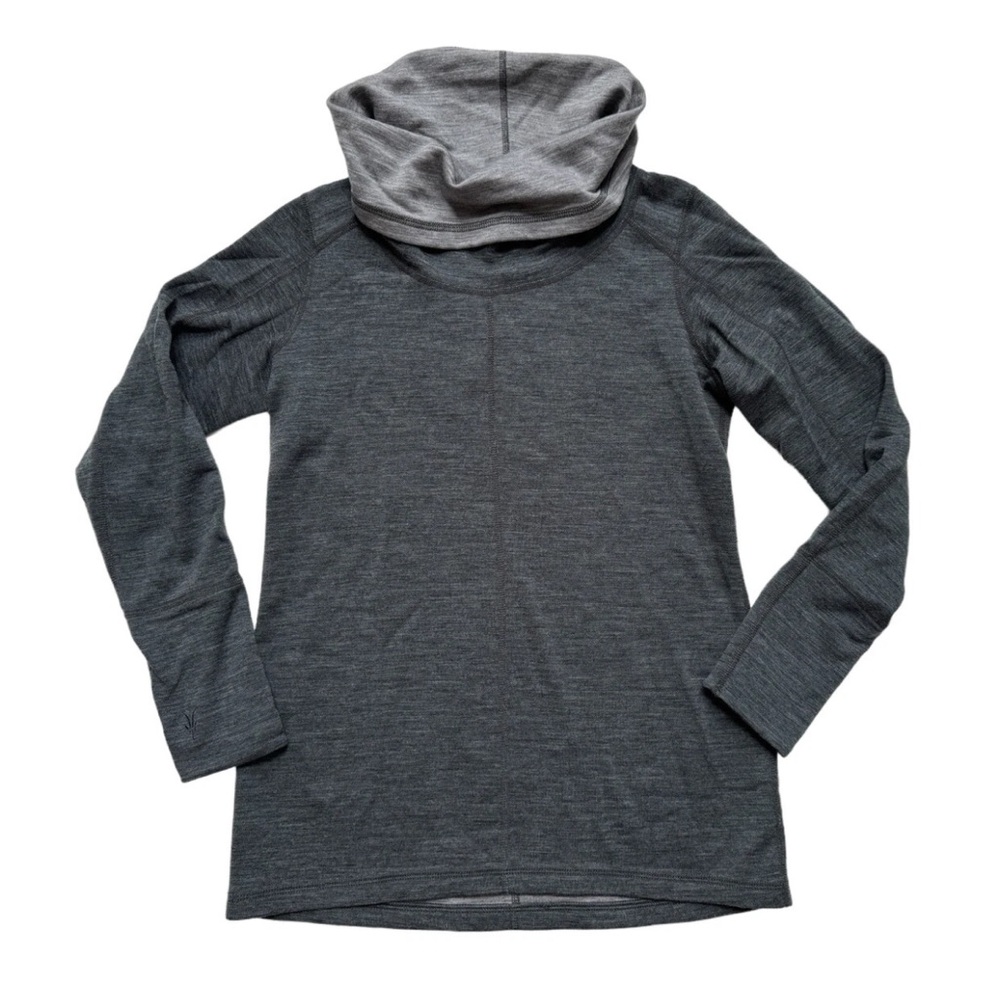 Ibex Gray Dyad Merino Wool Blend Cowl Neck Long Sleeve Sweater Sz Medium - Picture 2 of 6